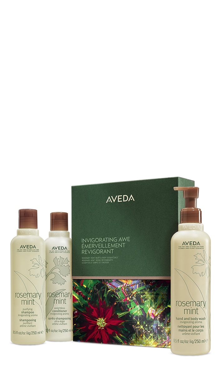 limited-edition invigorating awe rosemary mint hair & body essentials gift set